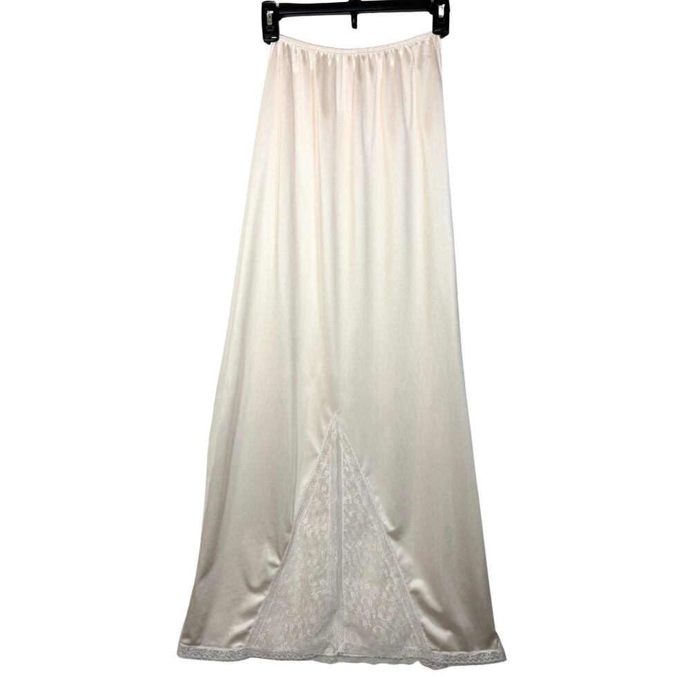 Retro White Long Half-Slip with Lace Trim 40" Vintage Cream Small Coquettte